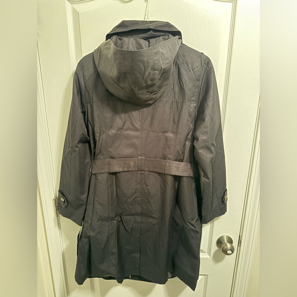 London Fog Women's Black Double Breasted Trench Coat with Hood - Size L - Picture 3 of 5